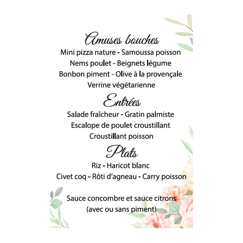 Menu de mariage personnalisé | AM Design